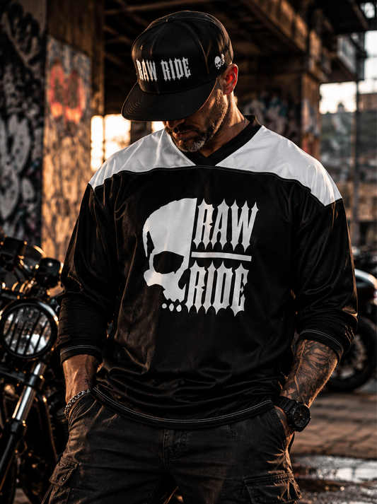 Maillot biker Raw Ride noir et blanc, polyester recyclé