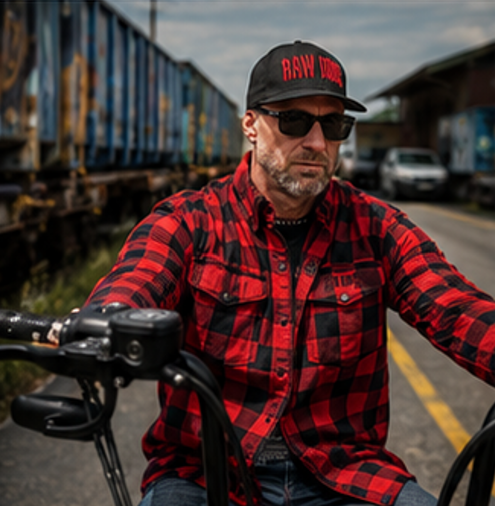 Chemise flanelle biker à carreaux rouge et noir Casual - Raw Ride
