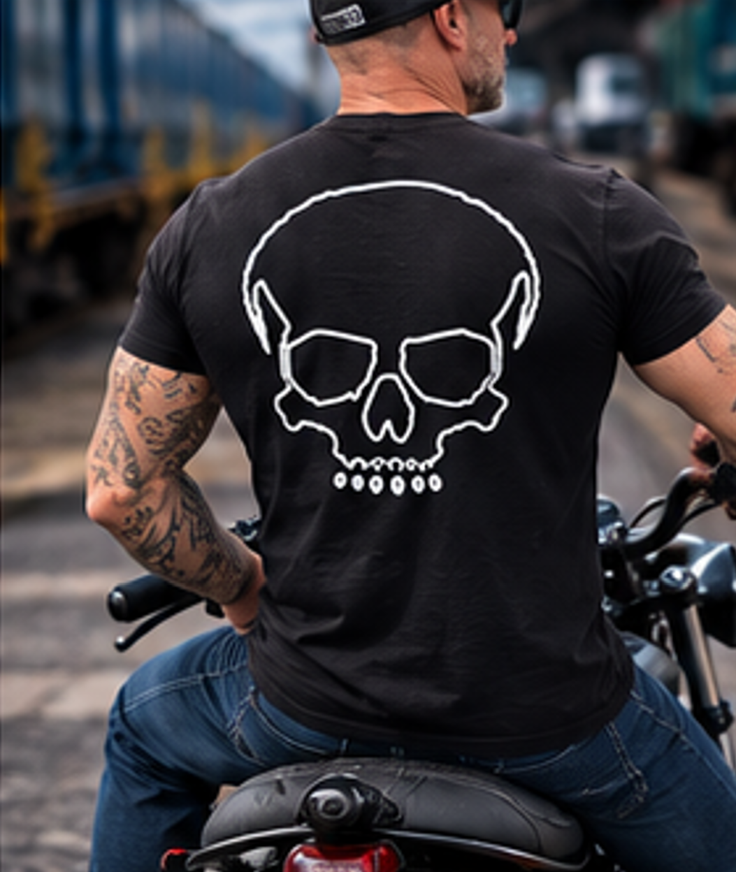 T-shirt biker phosphorescent Glow, Skull lumineux la nuit - Raw Ride