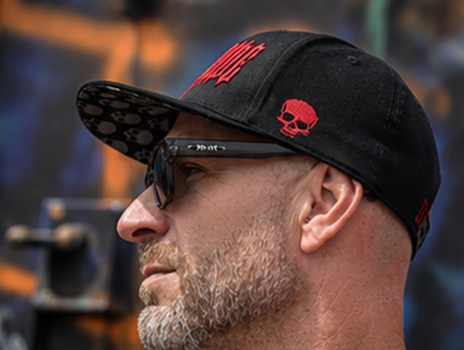 Casquette biker Bloodline noire, broderies rouge sang - Raw Ride