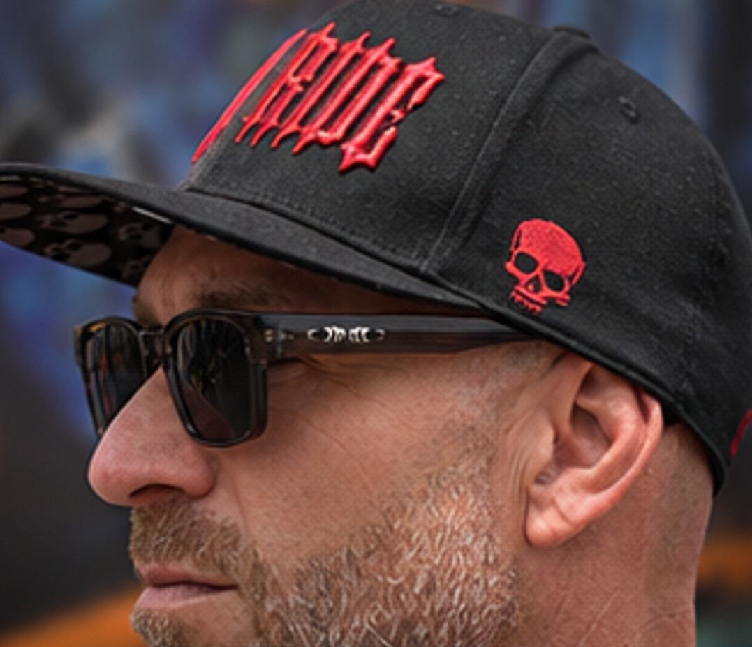 Casquette biker Bloodline noire, broderies rouge sang - Raw Ride