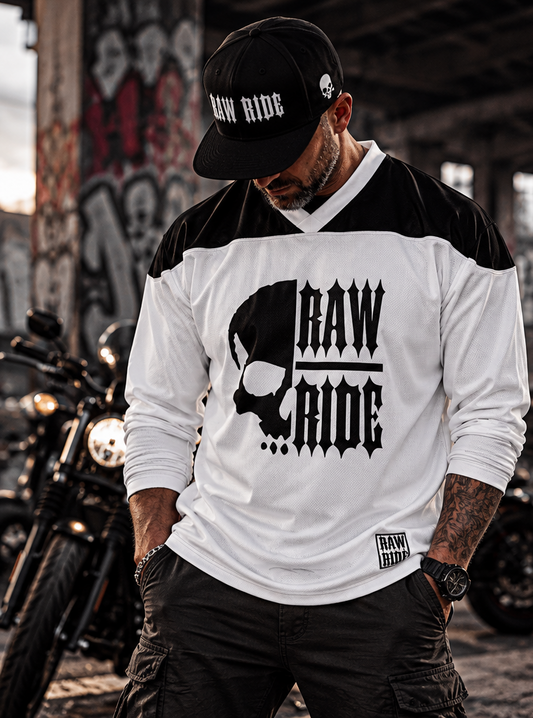 Maillot biker Raw Ride blanc et noir, polyester recyclé